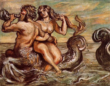 nymph with triton Giorgio de Chirico Impressionistic nude Oil Paintings